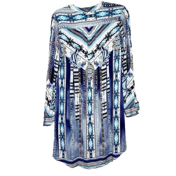 Hale Bob Aztec Shift Dress Women's Blue Size Small - Picture 2 of 4